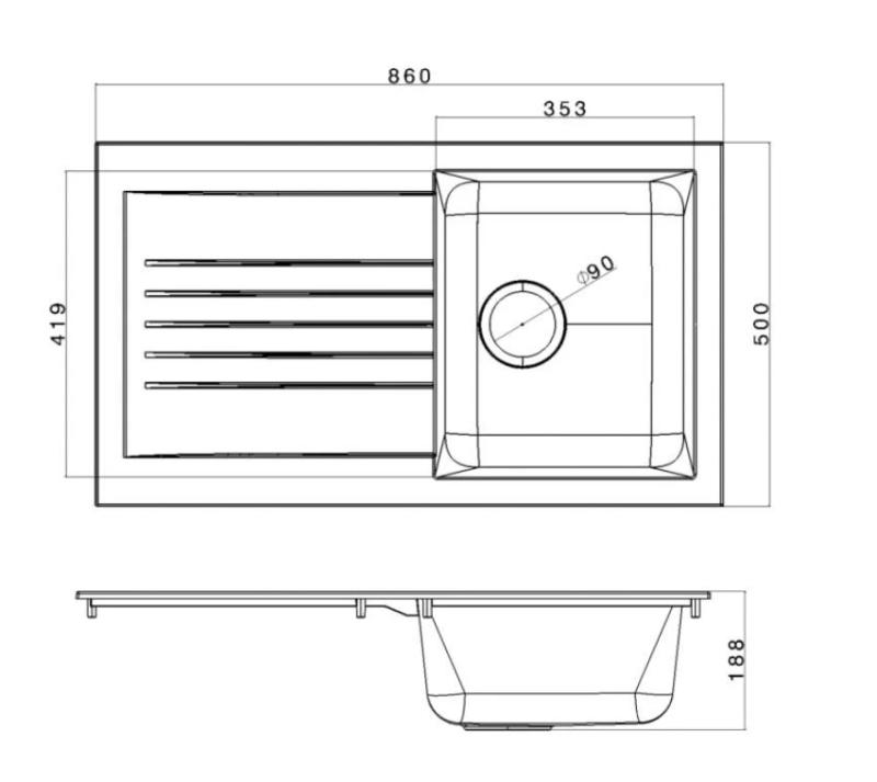 Ausmann Fibre νεροχύτης μαύρος αναστρέψιμος με επιφάνεια αποστράγγισης επιφάνειας 86x50 cm 1208957665