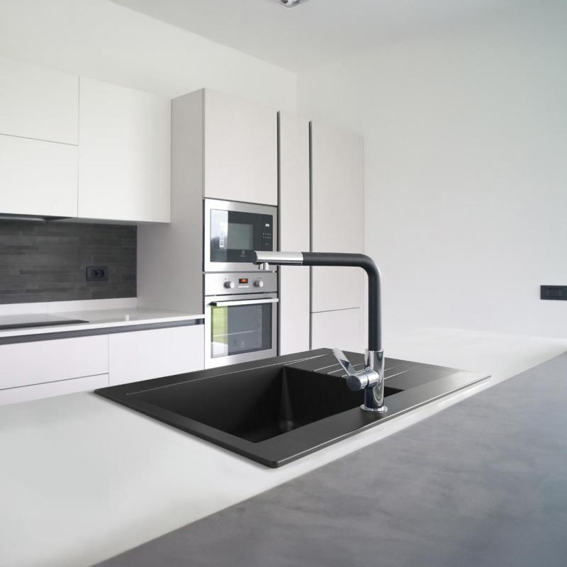 Ausmann Fibre Mini νεροχύτης μαύρος αναστρέψιμος με αποστραγγιστήρα επιτοίχιος 62x50cm 1208957667