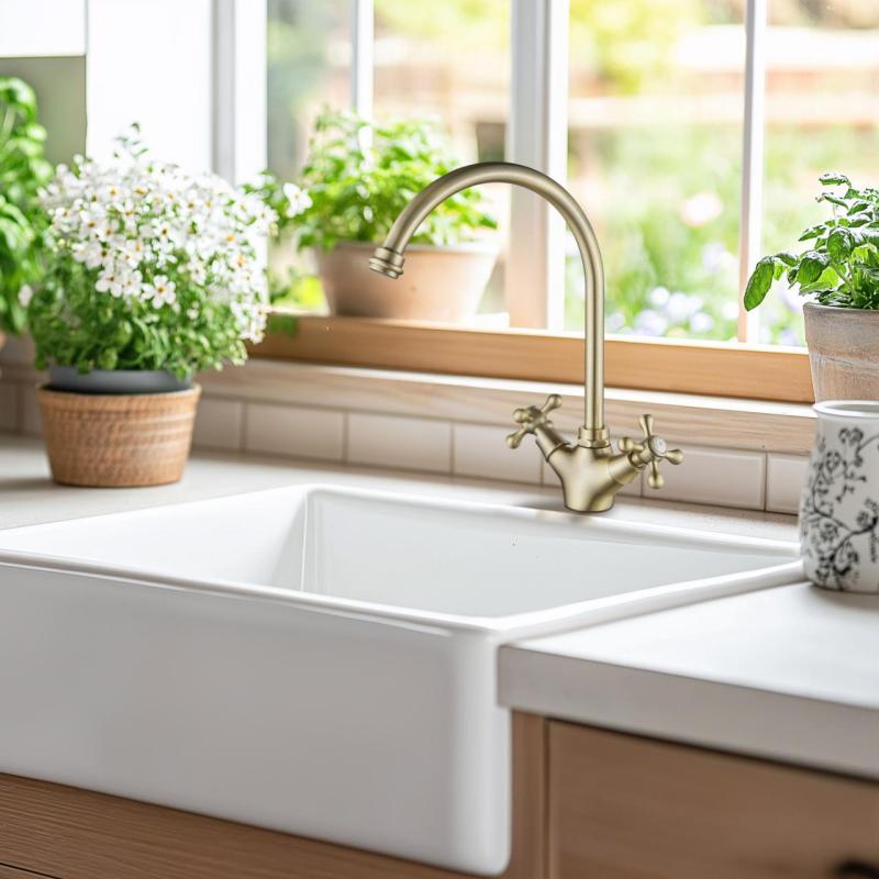 AquaTrimo Windsor κλασική κουζίνα νοσταλγική βρύση κουζίνας με στρογγυλή καμπύλη μπρονζέ 21WS7652BN