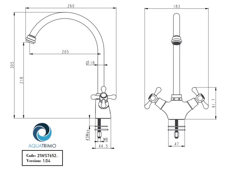 AquaTrimo Windsor κλασική κουζίνα νοσταλγική βρύση κουζίνας με στρογγυλή ροή ανοξείδωτο ατσάλι 21WS7652NM