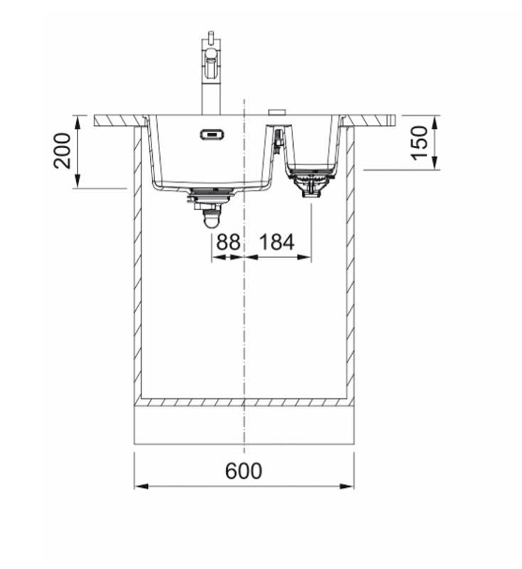Franke Maris MRG 260-34-15 Fragranite Matt μαύρος νεροχύτης Αριστερή πλευρά επίπεδης εγκατάστασης
