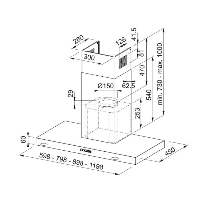 Φράνκε Μύθος Tale επιτοίχιος απορροφητήρας από ανοξείδωτο ατσάλι 120cm 325.0597.295