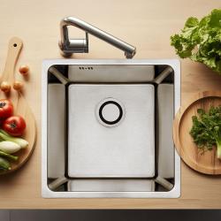 Aquadesign R25 σωλήνας επάνω, κάτω και ενσωματωμένος νεροχύτης από ανοξείδωτο χάλυβα 40x40cm 1208958206