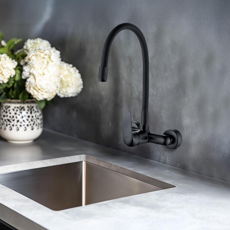 Ακουατρίμο Chopin επιτοίχιος μίκτης με υψηλή ευέλικτη ροή μαύρο ματ 21CP8462SW