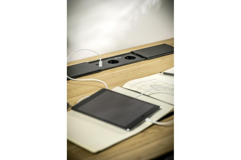 PRESTINO εντοιχισμένο καλώδιο επέκτασης επιφάνειας εργασίας, 2x γαλλική πρίζα, USB A+C, RJ45, HDMI, καλώδιο 1.5m, ασημί 1208958675