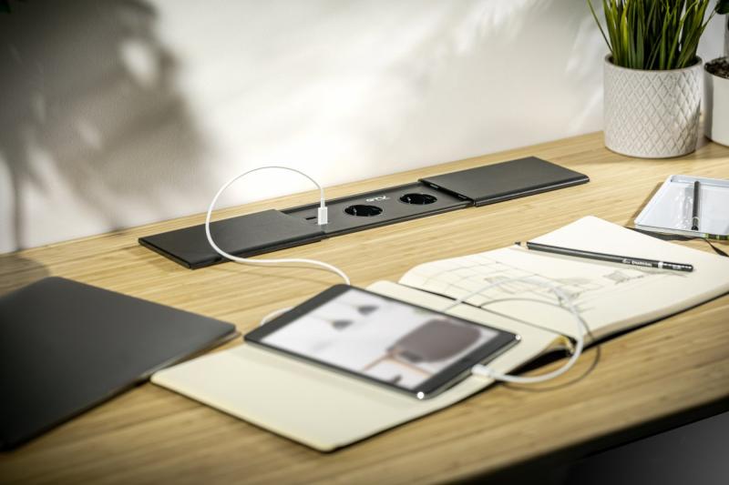 PRESTINO εντοιχισμένο καλώδιο επέκτασης επιφάνειας εργασίας, 2x γαλλική πρίζα, USB A+C, RJ45, HDMI, καλώδιο 1.5m, ασημί 1208958675