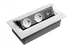 Καλώδιο επέκτασης για επιφάνεια εργασίας, 2x πρίζα schuko, 2xUSB, χωρίς καλώδιο, λευκό 1208958685