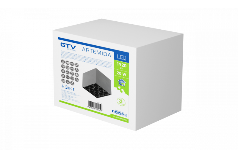 Διακοσμητικό LED φωτιστικό ARTEMIDA 20W 1920lm AC220-240V 50/60 Hz PF>0,9 Ra≥80 IP20 IK08 4000K 38° τετράγωνο μαύρο. 1208962642