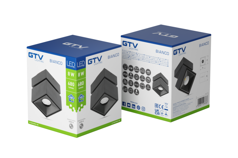 Διακοσμητικό LED φωτιστικό BIANCO 8W 680lm AC220-240V 50/60 Hz PF>0,9 Ra≥80 IP20 IK06 36° 4000K τετράγωνο μαύρο. 1208962670