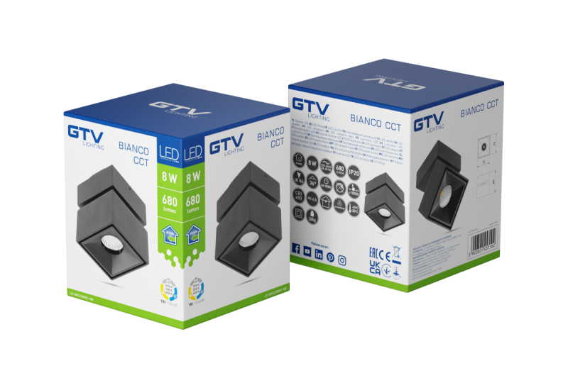 Διακοσμητικό LED φωτιστικό BIANCO CCT 8W 680lm AC220-240V 50/60 Hz Ra≥80 IP20 36° 2700/3300/4000K τετράγωνο μαύρο. 1208962676