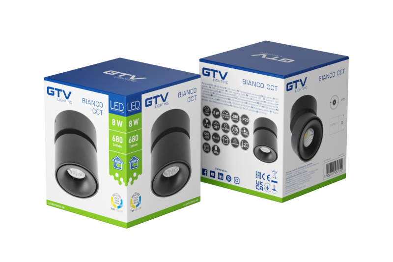 Διακοσμητικό LED φωτιστικό bianco cct 8W 680lm AC220-240V 50/60 Hz Ra≥80 IP20 36° 2700/3300/4000K στρογγυλό μαύρο. 1208962678