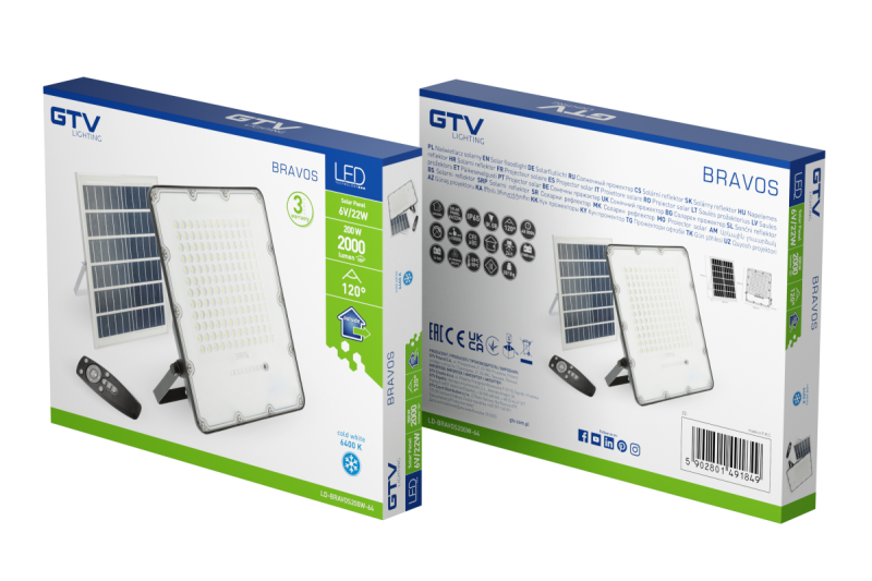 LED προβολέας BRAVOS, 200W, 2000lm, 6400K, IP65, 120°, ηλιακό πάνελ, τηλεχειριστήριο, 3y 1208962683