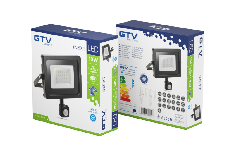 Προβολέας πλημμύρας INEXT LED με αισθητήρα κίνησης, 10W, 800lm, AC220-240V, 50/60 Hz, PF> 0.9, RA> 80, IP65, 120 1208962858