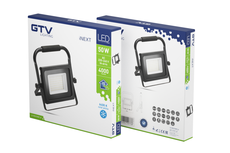 LED προβολέας iNEXT (φορητός) 50W 4000lm, PF>0,9, RA>80, IP65, 120°, 6400K, μαύρο σώμα 1208962863