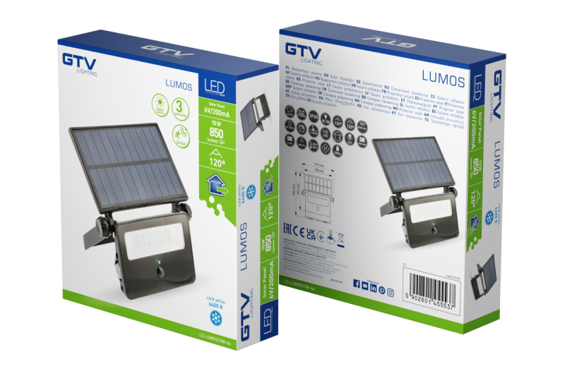 Φωτιστικό πλημμύρας Solar LED LUMOS, με αισθητήρα κίνησης, 10W, 850lm, 6400K, IP65, 120°, ηλιακό πάνελ, 3y 1208962938