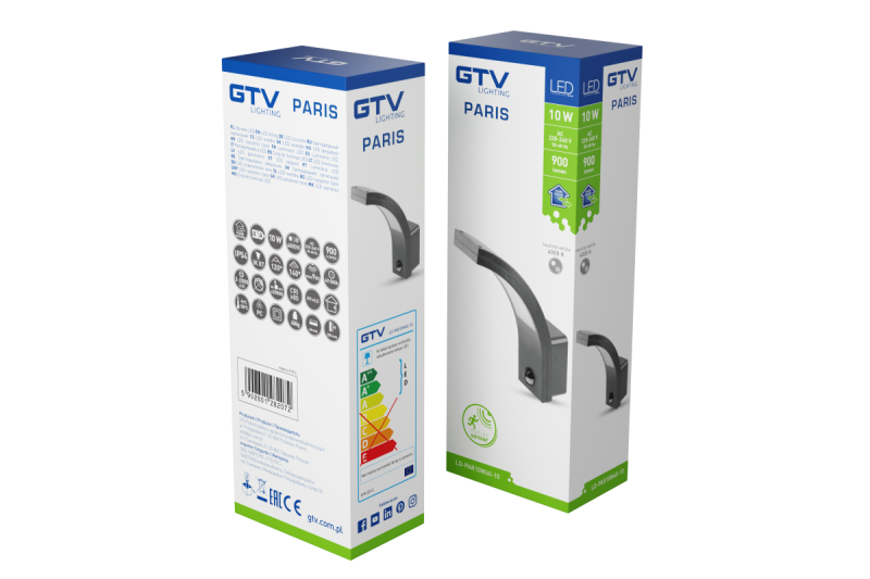 Διακοσμητικό φωτιστικό PARIS LED με αισθητήρα κίνησης 10W 900lm IP54 AC220-240V 50/60Hz 140° 9m 4000K μαύρο. 1208963096