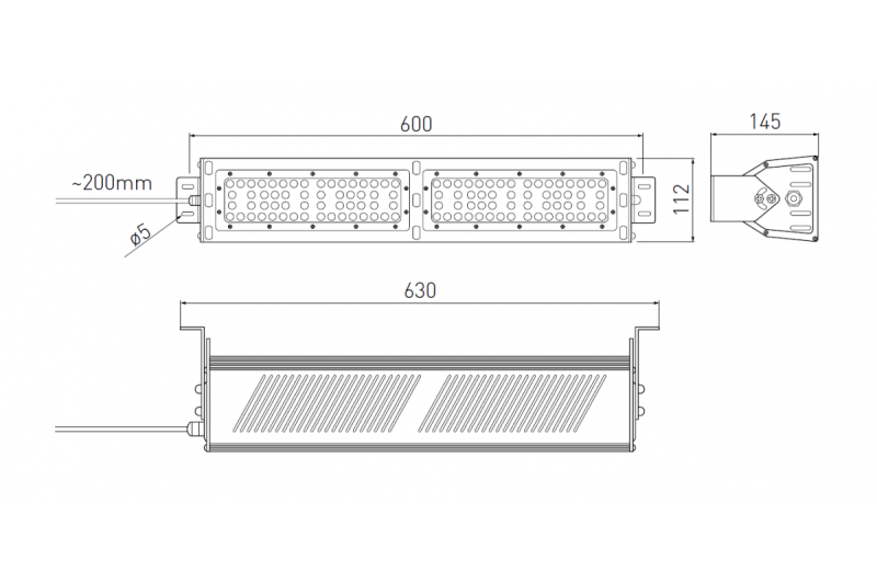 TEKSAS LED Highbay Lamp, 100W, 12000lm, AC100-240V, 50/60Hz, IP 65, γωνία δέσμης 60o, 4000K, γκρι 1208963207