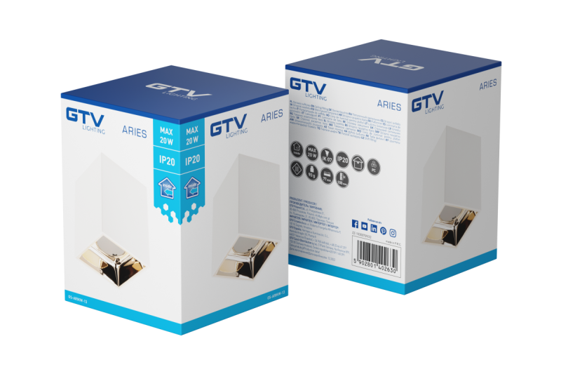 Decoροφή Φωτιστικό ARIES PC 77x100mm IP20 max 20W τετράγωνο λευκό/χρυσό. 1208963815