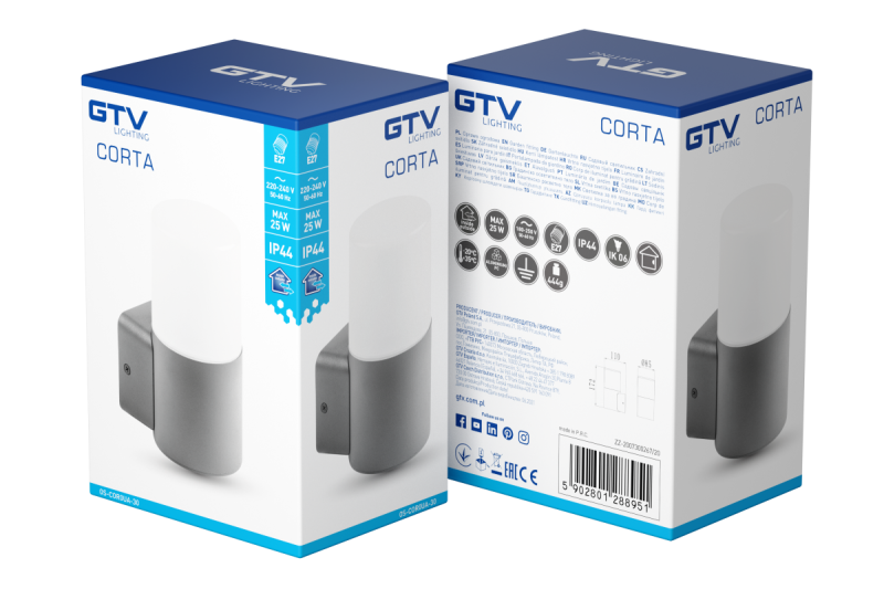 Decór Φωτιστικό Κήπου CORTA-AU E27 MAX.25W IP44 AC220-240V 50-60Hz επάνω ίσιο φωτιστικό τοίχου ανθρακί. 1208963857