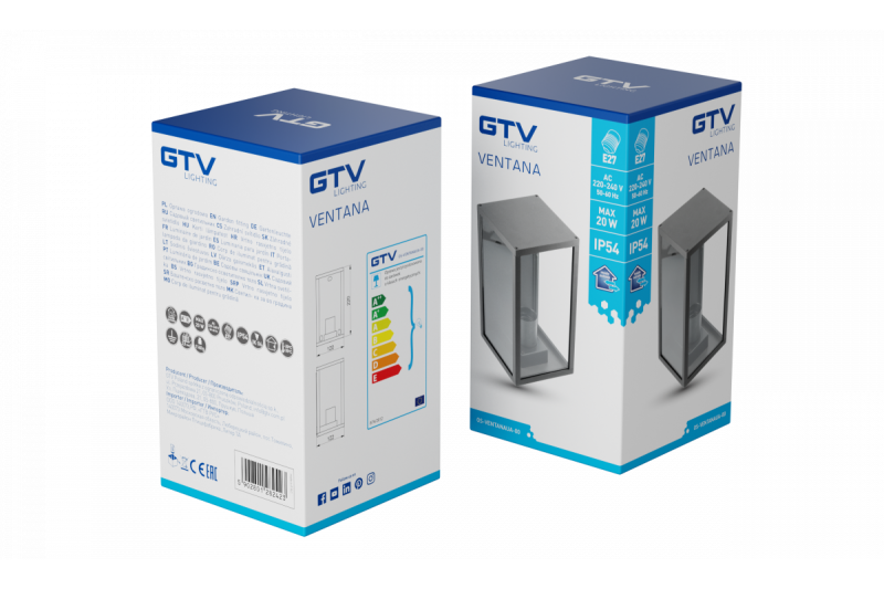 Διακοσμητικό Κήπου Φωτιστικό VENTANA-AU E27 MAX.20W IP54 AC220-240V 50-60Hz απλίκα επάνω τοίχου ίσια μαύρη. 1208964048