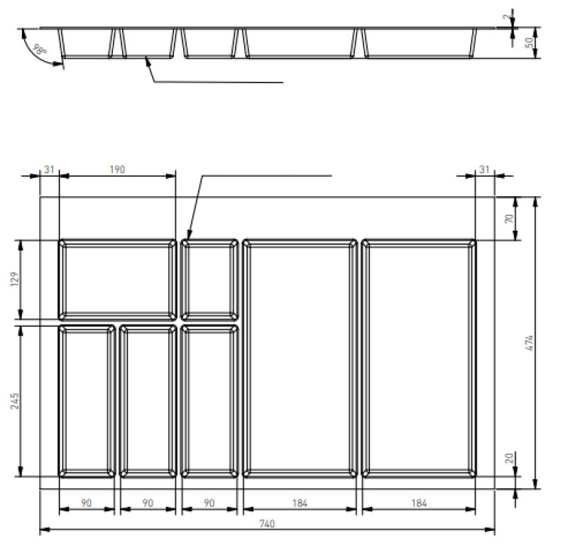 Decor Cutle Καλαθάκια για μαχαιροπίρουνα Εισαγωγή για συρτάρι κουζίνας 800 Ανθρακί 1208966380