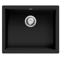 GraniteMy Universal γρανίτης μαύρο νεροχύτης 50x40 εκατοστά μαύρος επιφανειακή τοποθέτηση, υποδομή και επίπεδη ενσωμάτωση με ανοξείδωτο στόπερ 1208966880