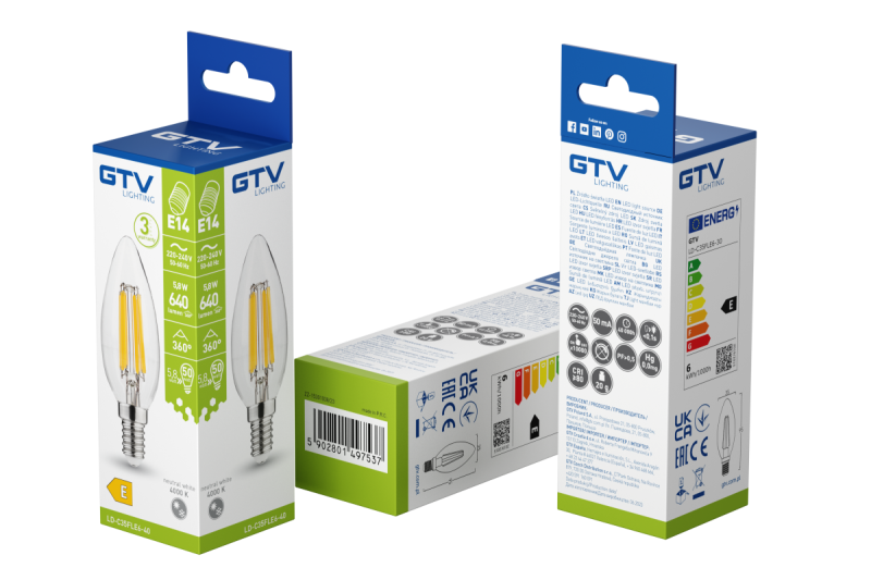 ΠΗΓΗ ΦΩΤΟΣ LED, ΝΗΜΑ, A-G, C35, 4000K, E14, 5,8W, AC220-240V, 360°, 640lm, 50mA 1208966965