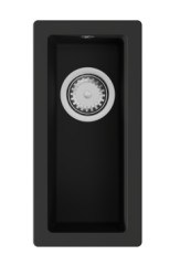 GraniteMy Universal γρανιτένιος μικρός μαύρος νιπτήρας 17x40 εκατοστά μαύρος επιφανειακή τοποθέτηση, εντοιχισμένος και επίπεδη ενσωμάτωση με ανοξείδωτο βύσμα 1208967105