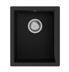 GraniteMy Universal γρανιτένιος μαύρος νεροχύτης 34x40 cm μαύρος επιφάνεια πάγκου, υποκατασκευή και ενσωμάτωση με ανοξείδωτο ατσάλι τάπα 1208967106.