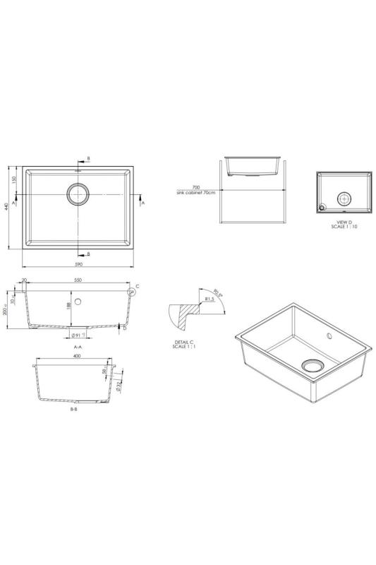 ΓρανίτηςMy Universal γρανιτένιος λευκός νεροχύτης 55x40 εκ. λευκός επάνω πάγκου, υποκαθήμενος και εντός πάγκου με ανοξείδωτη τάπα 1208967109