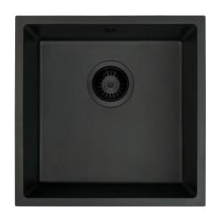 GraniteMy Universal γρανιτένιος μαύρος νεροχύτης 40x40 cm μαύρος για επιφάνεια, υποκατασκευή και εγκατάσταση με μαύρη τάπα 1208967112.