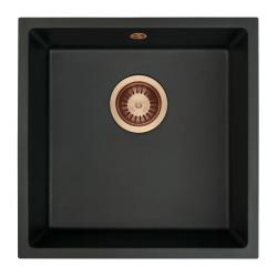 GraniteMy Universal γρανιτένιος μαύρος νεροχύτης 40x40 εκ. μαύρος επιτραπέζιος, υποκαθήμενος και εντοιχισμένος με χάλκινη τάπα 1208967114