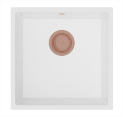 GraniteMy Universal λευκός νεροχύτης από γρανίτη 40x40 εκ. επιτραπέζιος, υποκατασκευασμένος και ενσωματωμένος με χάλκινη τάπα 1208967126