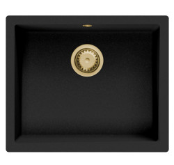 GraniteMy Universal γρανιτένιος μαύρος νεροχύτης 50x40 εκ. μαύρο επιφάνεια πάγκου, κάτω πάγκου και ενσωματωμένος με χρυσή τάπα 1208967130