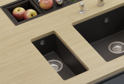 GraniteMy Universal γρανιτένιος μικρός μαύρος νεροχύτης 17x40 cm μαύρος επιτραπέζιος, υποκατασκευής και πάγκου με μαύρο πώμα 1208967140