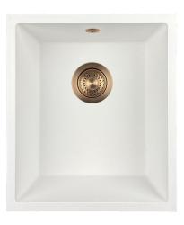 GraniteMy Universal γρανιτένιος λευκός νεροχύτης 34x40 εκατοστά λευκός επιφάνειας, εντοιχισμένος και επίπεδης εγκατάστασης με χάλκινη βύσμα 1208967148