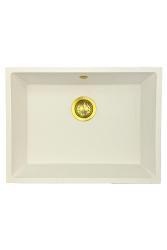 GraniteMy Οικουμενικός γρανιτένιος λευκός νεροχύτης 55x40 εκατοστά λευκός επιφανειακή τοποθέτηση, υποδομή και επίπεδη εγκατάσταση με χρυσή βύσμα 1208967155