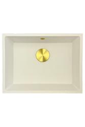 GraniteMy Οικουμενικός γρανιτένιος λευκός νεροχύτης 55x40 εκατοστά λευκός επιφανειακή τοποθέτηση, υποδομή και επίπεδη εγκατάσταση με χρυσή βύσμα 1208967155