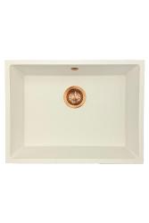 GraniteMy Universal γρανιτένιος λευκός νεροχύτης 55x40 εκ. λευκός επιφανειακής, υποκατασκευής και επίπεδης κατασκευής με χάλκινο πώμα 1208967156