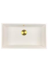 GraniteMy Universal γρανιτένιος μεγάλος λευκός νεροχύτης 74x40 cm λευκός επιτραπέζιος, εντοιχισμένος και ενσωματωμένος με χρυσό βύσμα 1208967163