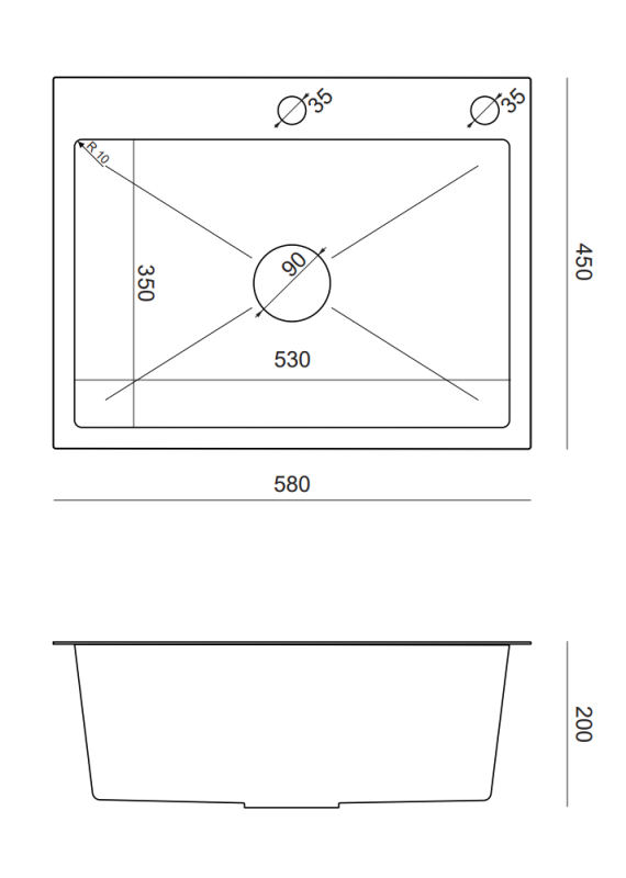 Quadri Dixton 60 ανοξείδωτος νεροχύτης 580x450 mm με οπή για βρύση και αξεσουάρ 1208967194