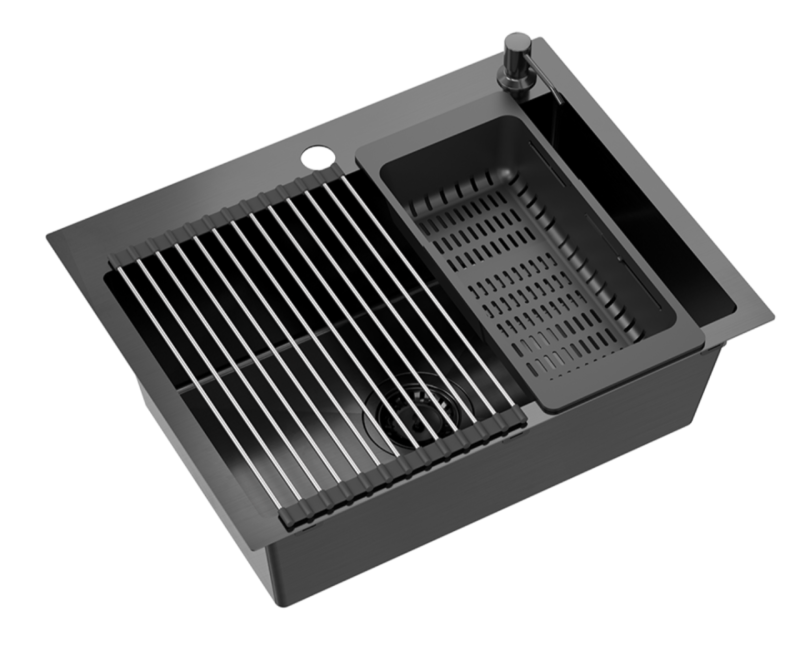 Quadri Dixton 60 μαύρος PVD Nano ανοξείδωτος νιπτήρας 580x450 mm με οπή για μπαταρία και αξεσουάρ 1208967195