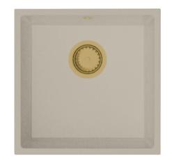 GraniteMy Universal νεροχύτης από γρανίτη σε μπεζ αμμόχρωμα 40x40 cm για επιφανειακή, υποκατασκευή και ενσωματωμένη τοποθέτηση με χρυσή τάπα 1208967209