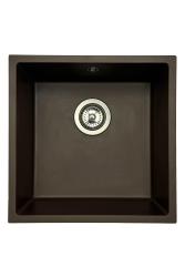 GraniteMy Universal γρανιτένιος νεροχύτης καφέ 40x40 cm επιφάνεια, υποκατασκευή και ενσωματωμένη εγκατάσταση με ανοξείδωτο πώμα 1208967212