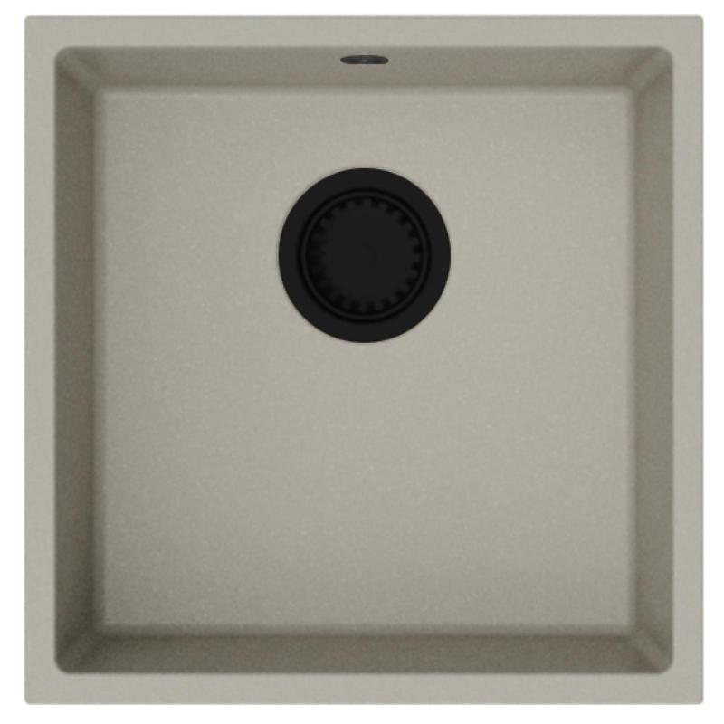 GranitMy Universal νεροχύτης από γρανίτη σε taupe χρώμα 40x40 cm για επιτραπέζια, υποκατασκευή και επίπεδη εγκατάσταση με μαύρο βύσμα 1208967213