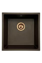 GraniteMy Universal γρανίτης νεροχύτης καφέ 40x40 cm επιτραπέζιος, υποκατασκευής και ενσωματωμένος με χάλκινο πώμα 1208967217