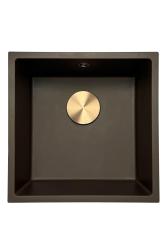 GraniteMy Universal γρανίτης νεροχύτης καφέ 40x40 cm επιτραπέζιος, υποκατασκευής και ενσωματωμένος με χάλκινο πώμα 1208967217