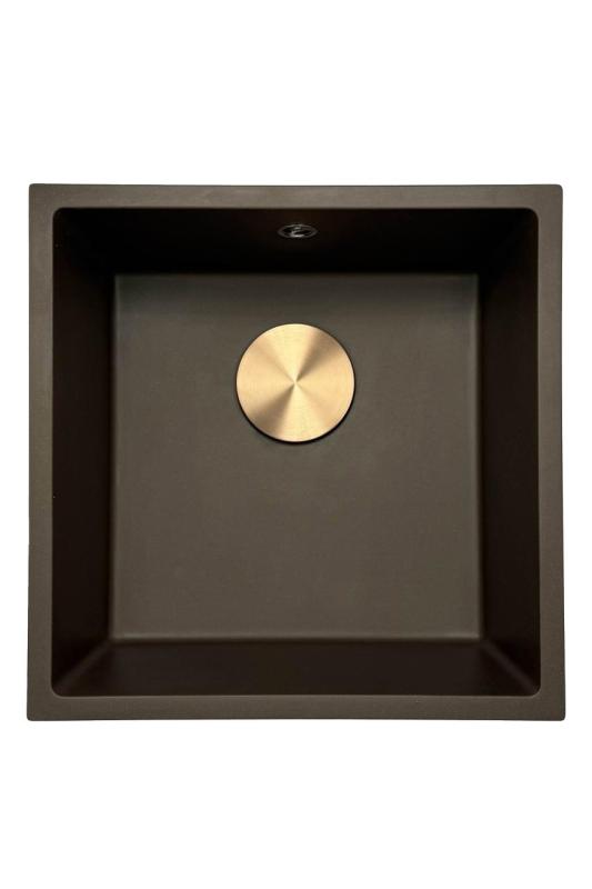 GraniteMy Universal γρανίτης νεροχύτης καφέ 40x40 cm επιτραπέζιος, υποκατασκευής και ενσωματωμένος με χάλκινο πώμα 1208967217
