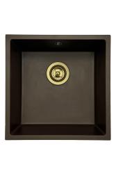 GraniteMy Universal γρανιτένιος νεροχύτης καφέ 40x40 cm επιφάνειας, υποκατασκευής και ενσωματωμένης κατασκευής με χρυσό βύσμα 1208967218.