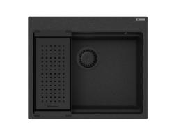 GraniteMy Steam γρανιτένιος νεροχύτης 56x48 εκατοστά μαύρος επιφανειακός με μαύρο πώμα συμπεριλαμβανομένων των αξεσουάρ 1208967233